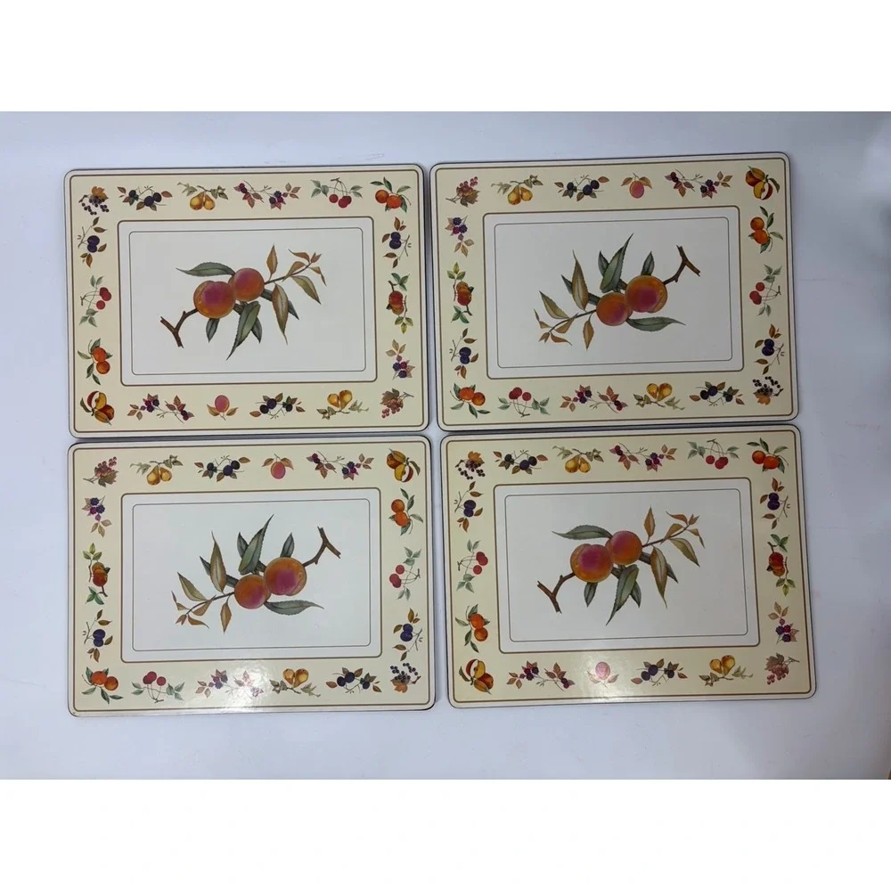 Royal Worcester Evesham Placemats Set 4 Cork Back Fruit Vintage England Table